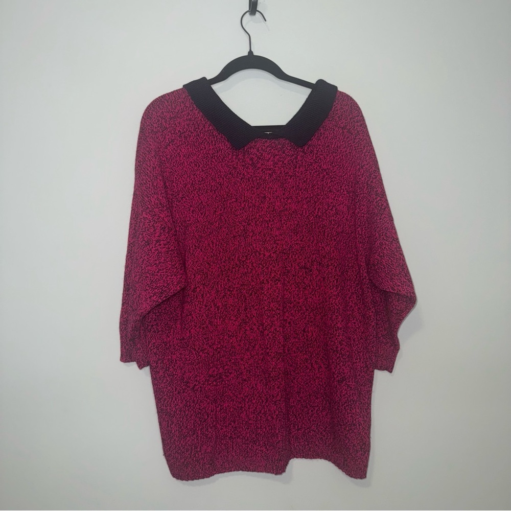 Venezia Sportswear Vintage Marled Pink Black Oversized Collared Button Sweater‎
